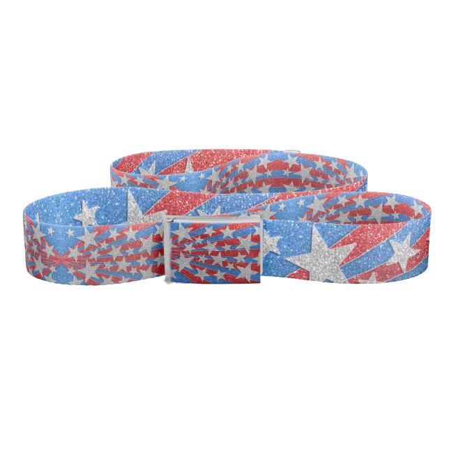 Red White and Blue Glitter American Stars Stripes Belt (Zig-Zag)