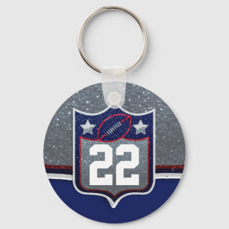 Red White and Blue Glitter Football Jersey Number Keychain