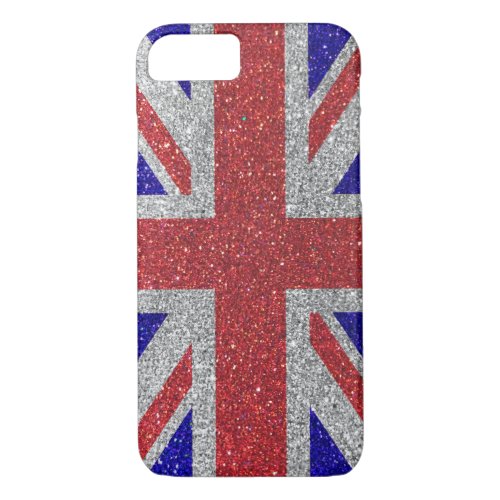 Red White and Blue Glitter Union Jack British Flag iPhone 87 Case