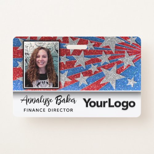 Red White and Blue Glitter USA Election Photo Name Badge