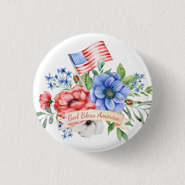 Red White and Blue | God Bless America  Button (Front)