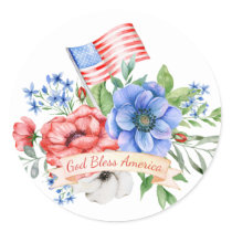 Red White and Blue | God Bless America  Classic Round Sticker