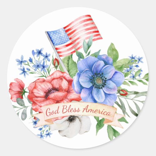 Red White and Blue  God Bless America  Classic Round Sticker