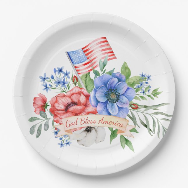 Red White and Blue | God Bless America Paper Plates (Front)