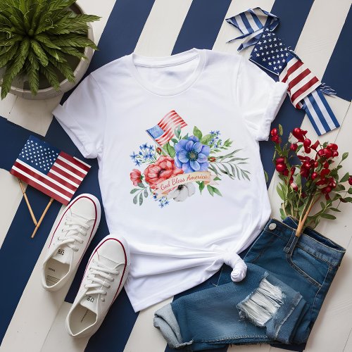 Red White and Blue  God Bless America  T_Shirt