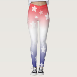 Red, White, and Blue Gradient with Stars Leggings