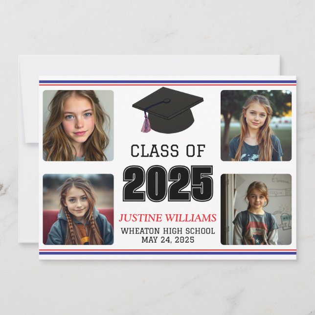 Red, White, and Blue Graduation  Announcement (Front)