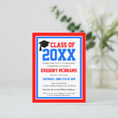 Red White and Blue Graduation Party Invitation Postcard (Standing Front)