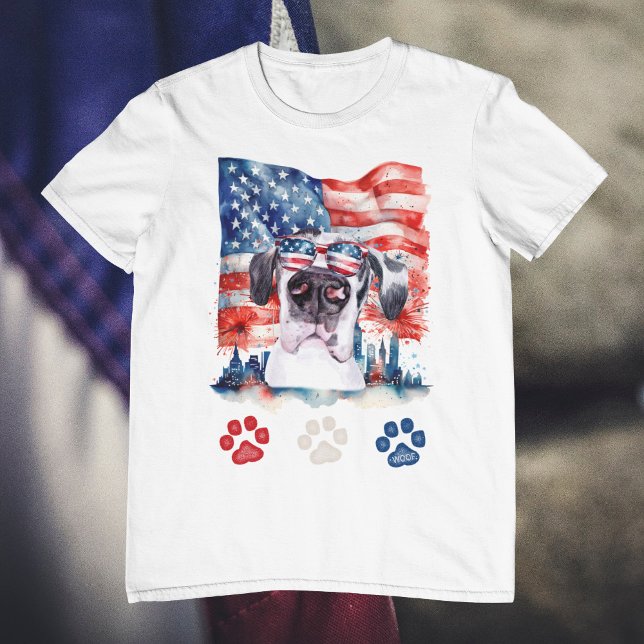 Red White and Blue Great Dane Dog Pet 4th of July T-Shirt (Creator Uploaded)