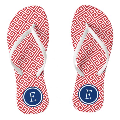 Red White and Blue Greek Key Monogram Flip Flops