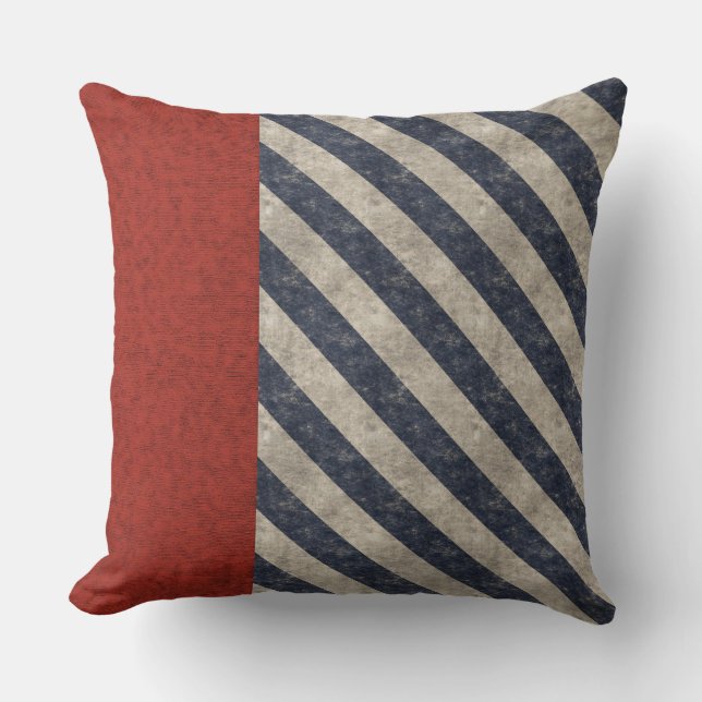 Red White and Blue Grunge Americana Throw Pillow (Front)