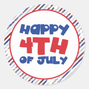 Red, White and Blue Happy 4th of July Classic Round Sticker