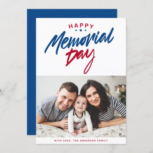 Red White and Blue Happy Memorial Day Photo Holiday Card