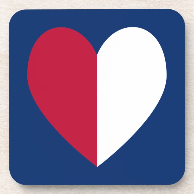 Red White and Blue Heart Beverage Coaster (Front)