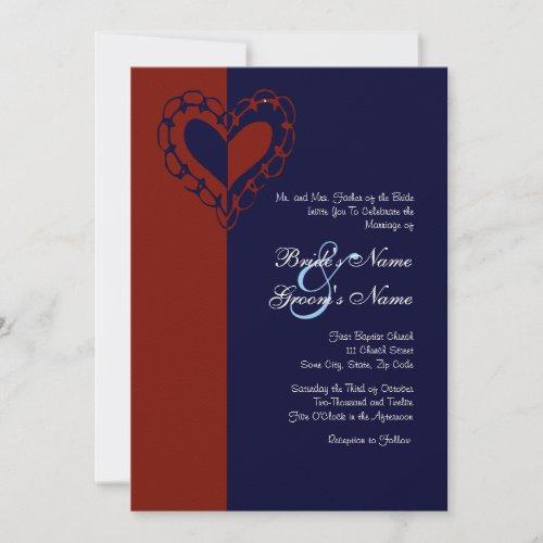 Red, White, and Blue Heart Wedding Invitation