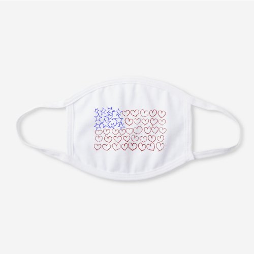 Red White and Blue Hearts and Stars White Cotton Face Mask