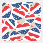 Red, White And Blue Hearts Print Pattern Square Sticker at Zazzle