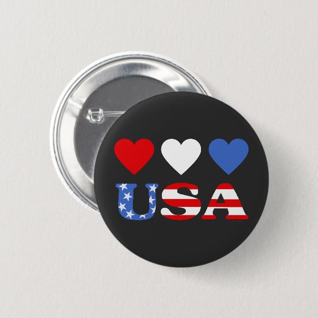 Red White and Blue Hearts USA Flag Button (Front & Back)