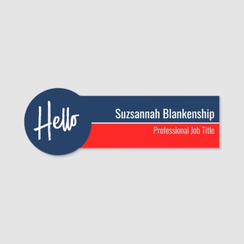 Red White and Blue Hello Custom  Name Tag