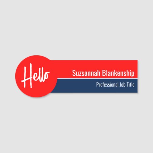 Red White and Blue Hello Custom  Name Tag