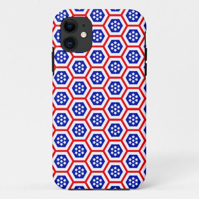 Red White and Blue hexagon pattern  Case-Mate iPho iPhone Case (Back)