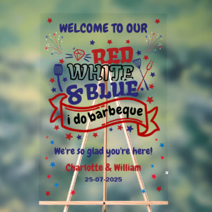 Red White and Blue i do BBQ Couple Bridal shower  Acrylic Sign