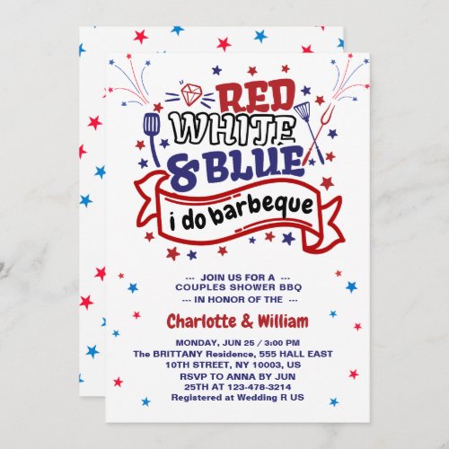 Red White and Blue i do BBQ Couple Bridal shower  Invitation