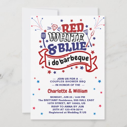 Red White and Blue i do BBQ Couple Bridal shower  Invitation