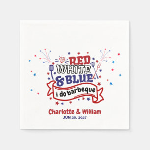 Red White and Blue i do BBQ Couple Bridal shower  Napkins