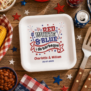 Red White and Blue i do BBQ Couple Bridal shower  Paper Plates
