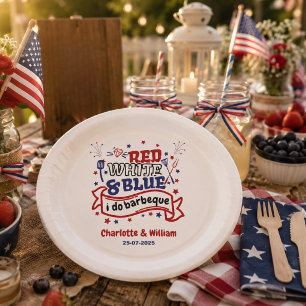 Red White and Blue i do BBQ Couple Bridal shower Paper Plates