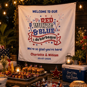 Red White and Blue i do BBQ Couple Bridal shower  Tapestry