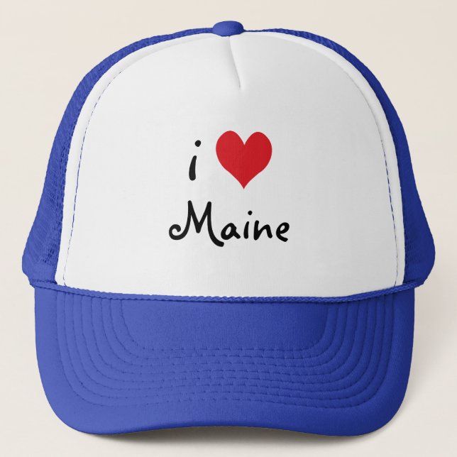 Red White and Blue I Love Maine Trucker Hat (Front)