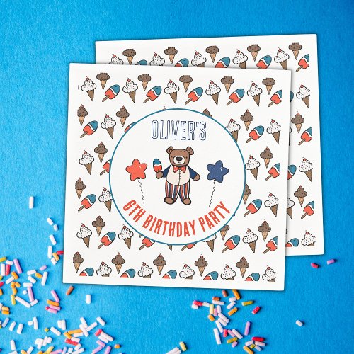 Red White and Blue Ice Cream Party Birthday Napkins