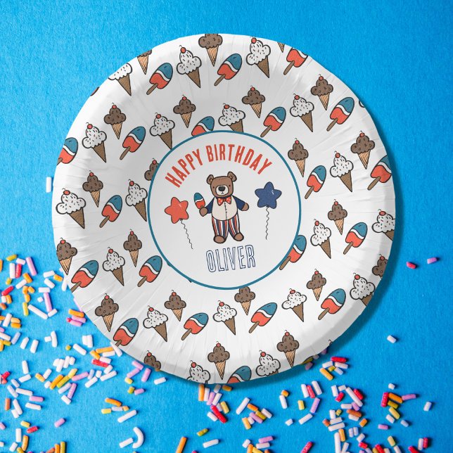 Red White and Blue Ice Cream Party Birthday Paper Bowls (Cute 4th of July Ice Cream Party Birthday Bowl)