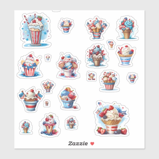 Red White and Blue Ice Cream Sticker (Sheet)