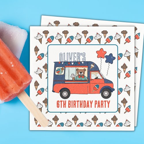 Red White and Blue Ice Cream Truck Party Birthday Napkins