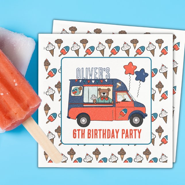 Red White and Blue Ice Cream Truck Party Birthday Napkins (Customized Ice Cream Truck Party Napkins)