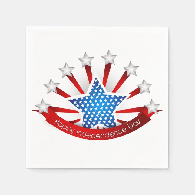 Red White and Blue Independence Day Paper Napkins (Front)