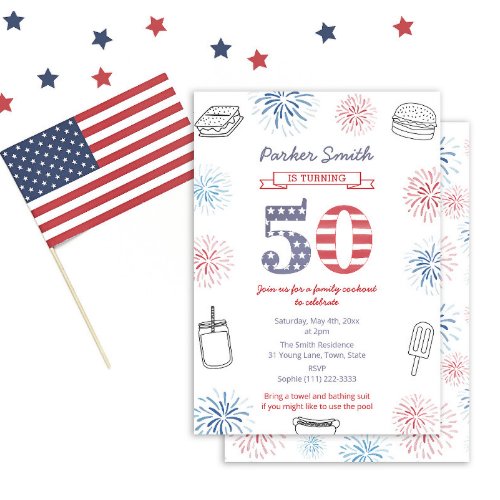Red White And Blue Joint 50th Birthday Party Invitation