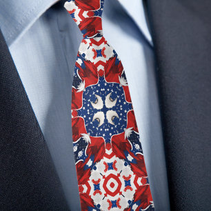 Red White and Blue Kaleidoscope Pattern Necktie