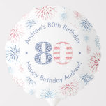 Red White And Blue Labor Day 80th Birthday Party Balloon<br><div class="desc">Welcome guests to your 80th birthday party in style with these balloons featuring blue and red fireworks against a white background.</div>
