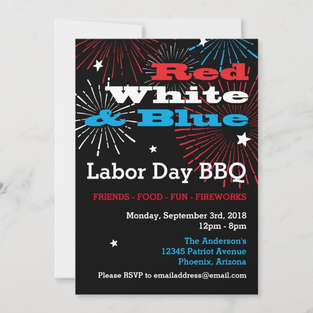 Red White and Blue Labor Day BBQ Invitation (Front)
