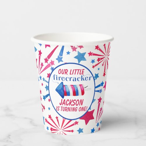Red White and Blue Little Firecracker Birthday  Paper Cups
