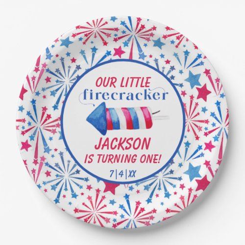 Red White and Blue Little Firecracker Birthday  Paper Plates