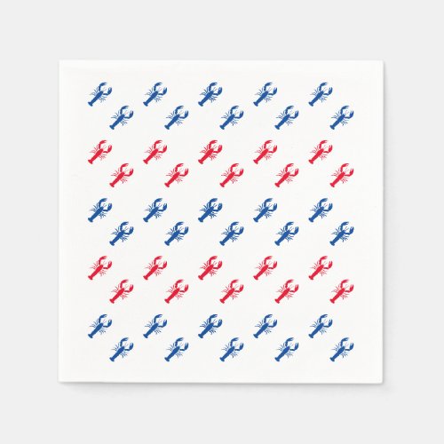 Red white and blue lobster pattern white paper napkins