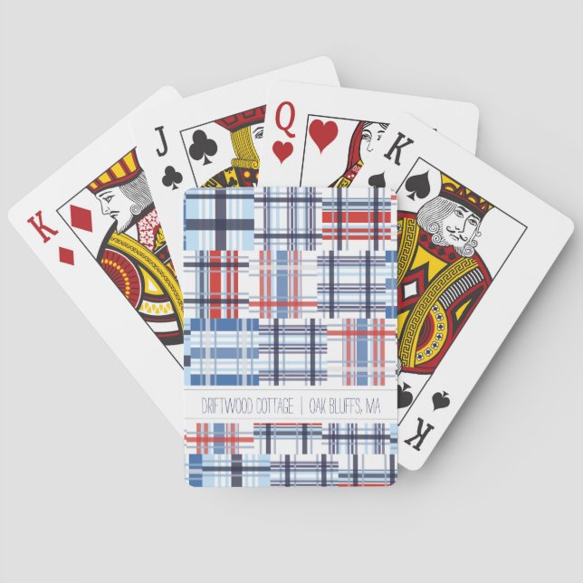 Red, White and Blue Madras Playing Cards with Text (Back)