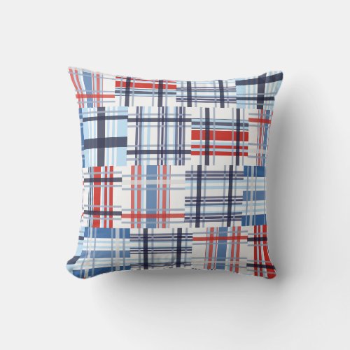 Red White and Blue Madras Throw Pillow