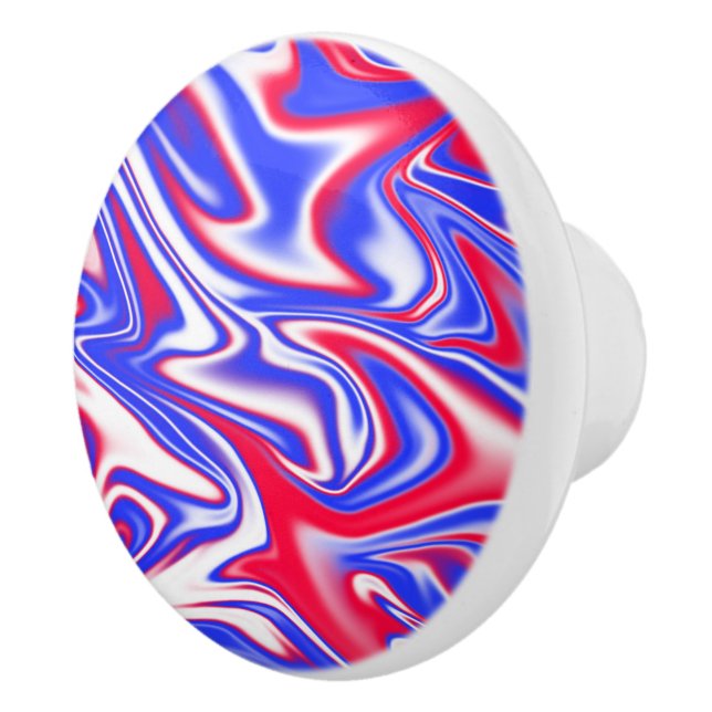 Red White And Blue Marble Effect, Ceramic Knob (Right)
