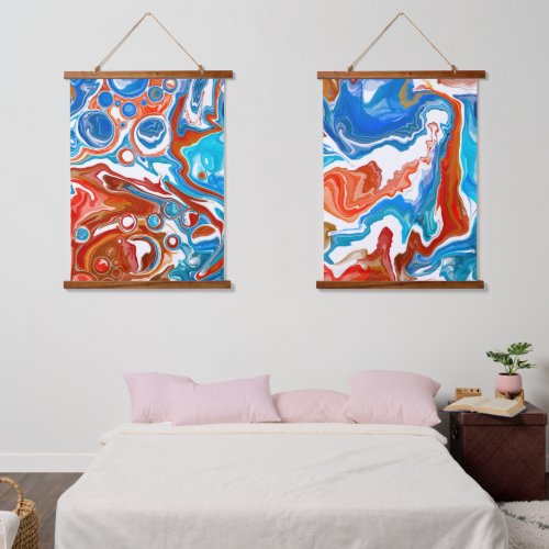 Red White and Blue Marble Fluid Art Hanging Tapestry
